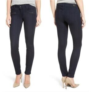Paige Jeans Transcend Mid Rise Indio Zip Skinny Dark Blue Denim Moto Grunge Boho